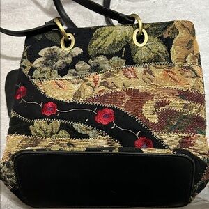 Tapestry Floral Crossbody Bag with Red Embroidered Accents